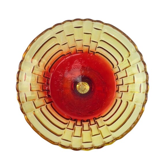 Vintage Amberina Louisa Jeannette Glass Footed Fruit Compote Basket Weave Patter - Picture 4 of 16